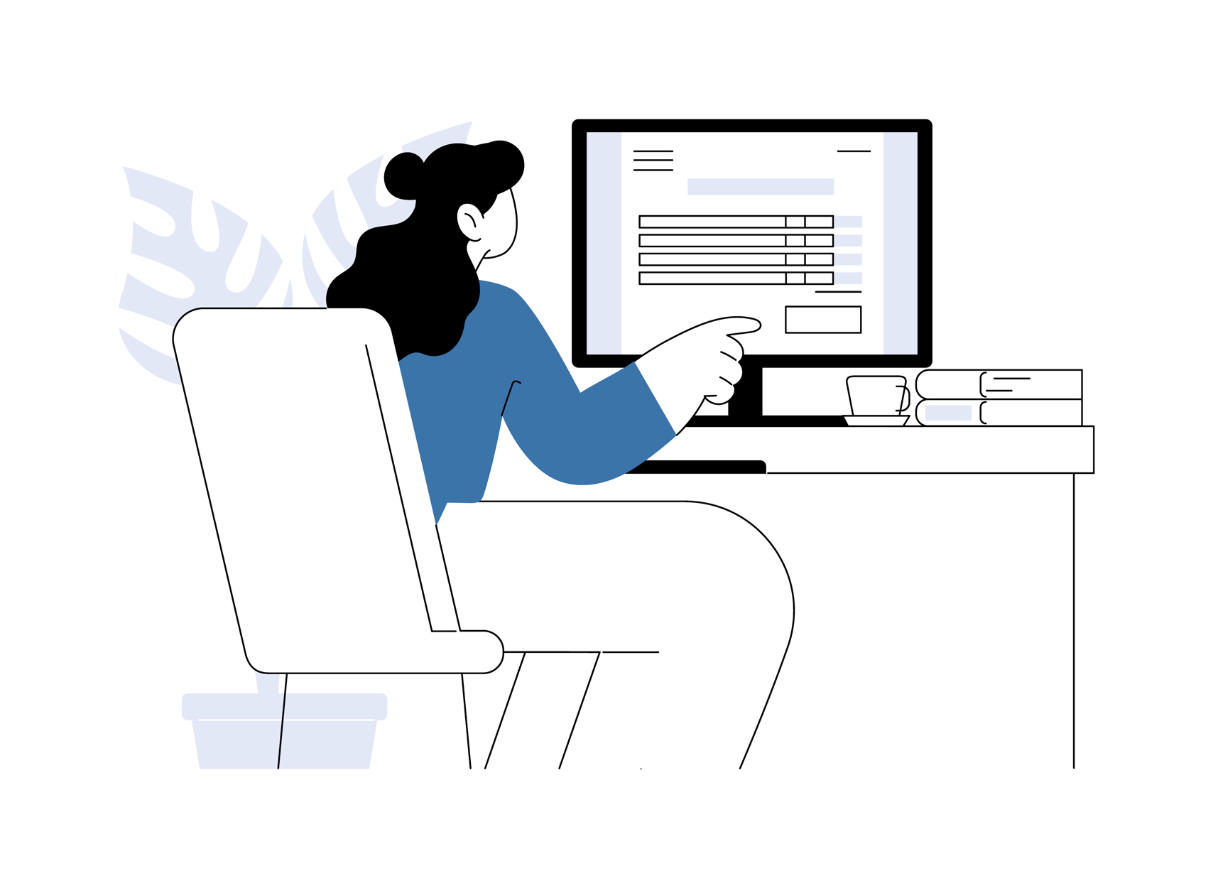 Ein Grafik zeigt eine Frau, die an einem Büro-PC arbeitet