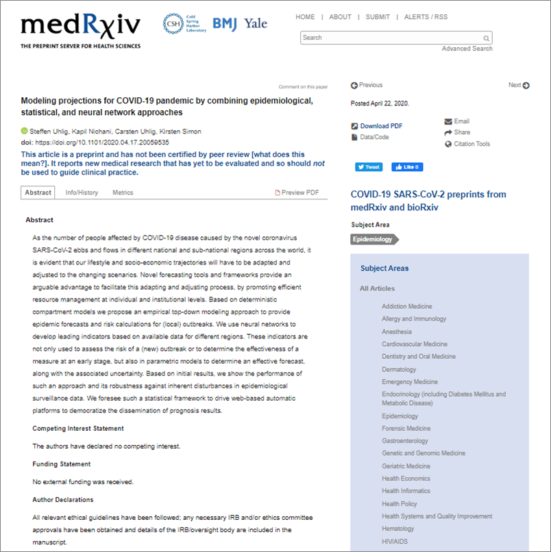 Modeling projections for COVID-19 pandemic by combining epidemiological, statistical, and neural network approaches  