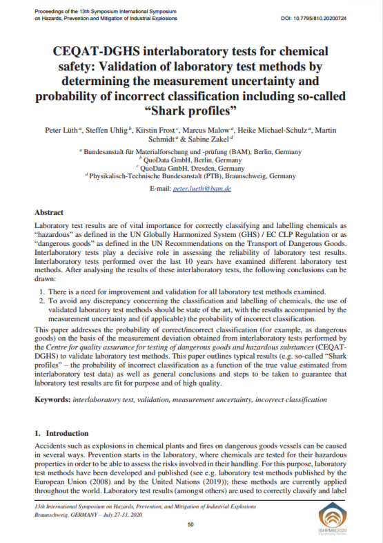 CEQAT-DGHS interlaboratory tests for chemical safety: Validation of laboratory test methods by determining the measurement uncertainty and probability of incorrect classification including so-called "Shark profiles"